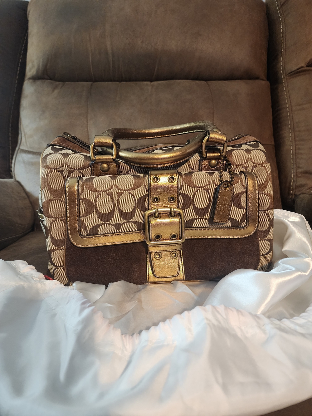 Coach *RARE* LIMITED EDITION Signature Canvas BOSTON Satchel W Suede Metallic - Picture 2 of 12
